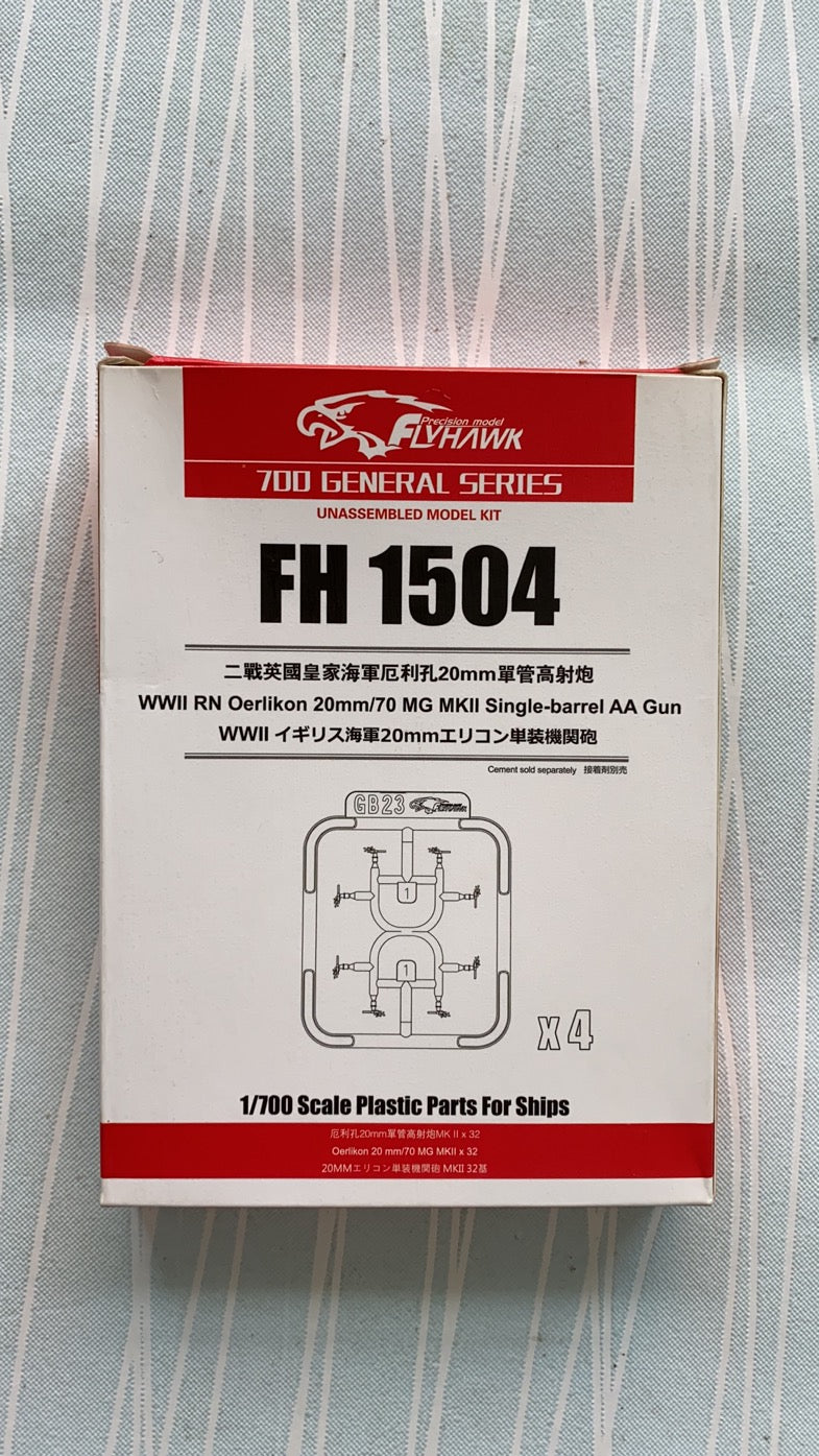 Flyhawk FH1504 1/700 WWII RN Oerlikon 20mm/70 MG MKII Single-barrel AA GUN Plastic Model Kit