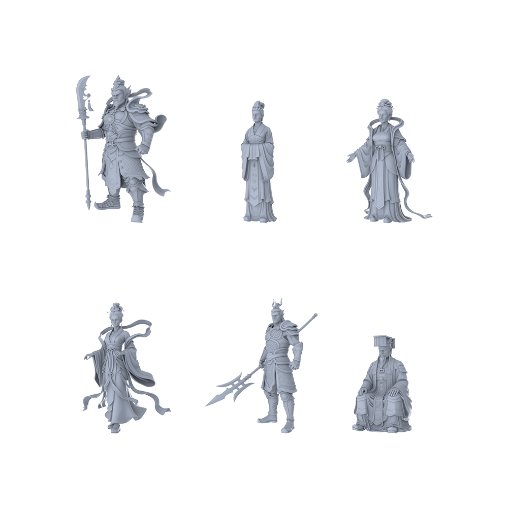 MRY-SFW LYTR568 Ancient Mythological Immortal Generals Pose Group of 6 Miniature Car Diorama Figures Scene Props Accessories Resin
