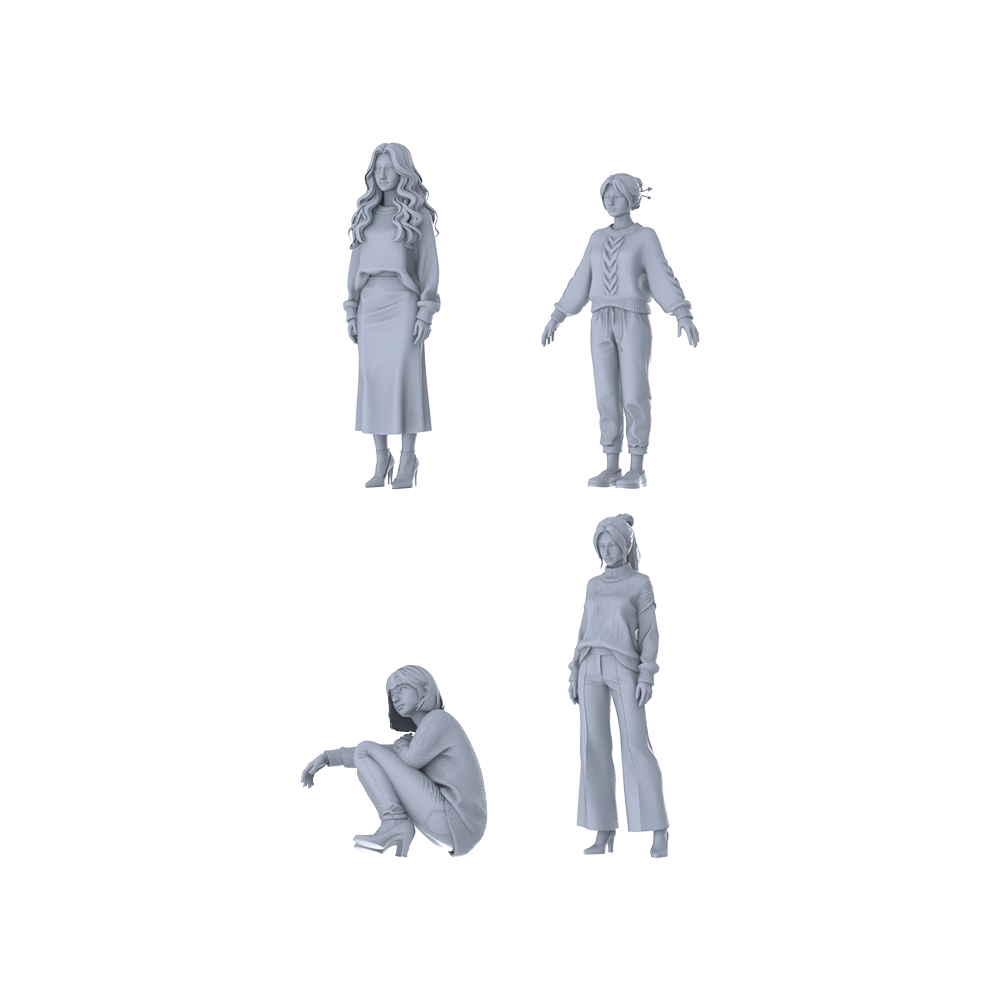 MRY-SFW LYTR655 Modern Autumn Winter Gentle Style Young Female Multi-Pose Four-Person Set Miniature Car Diorama Figures Scene Props Accessories Resin