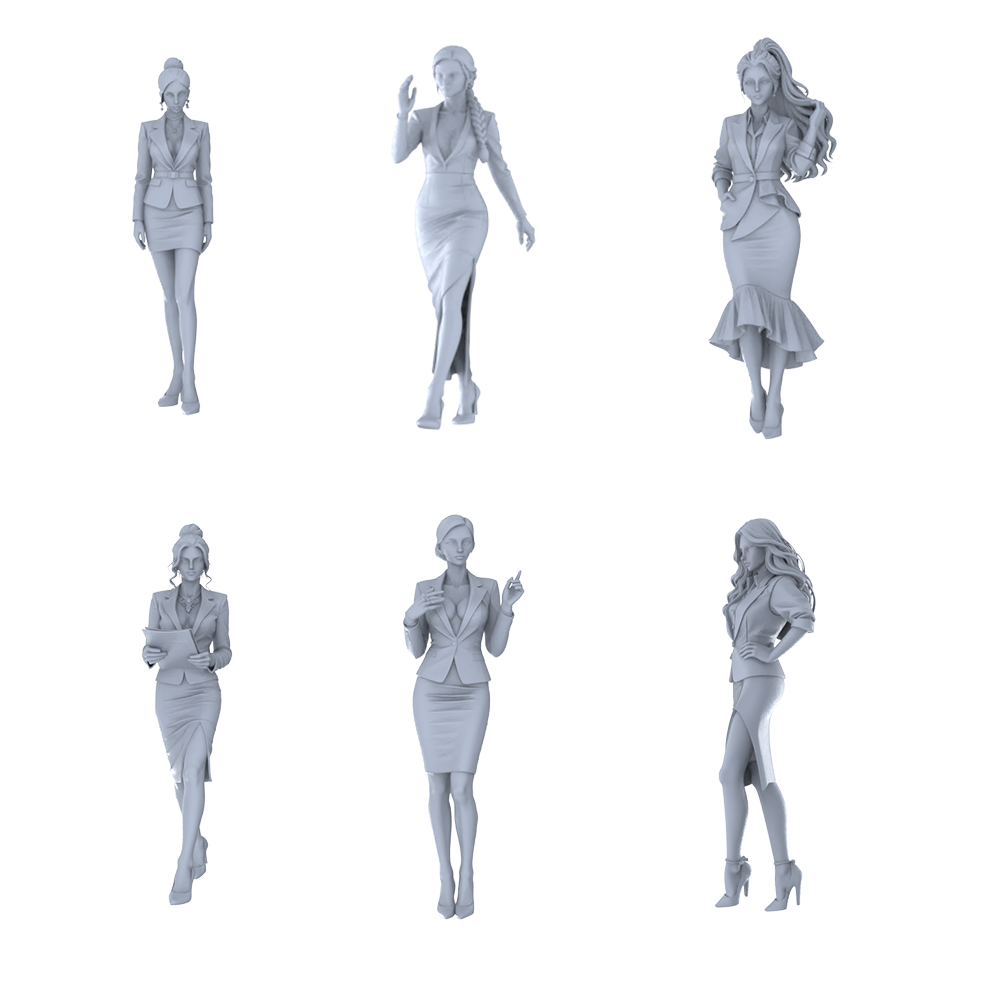MRY-SFW LYTR705 Modern Figure Professional Businesswoman Elite 6 pcs Miniature Car Diorama Figures Scene Props Accessories Resin