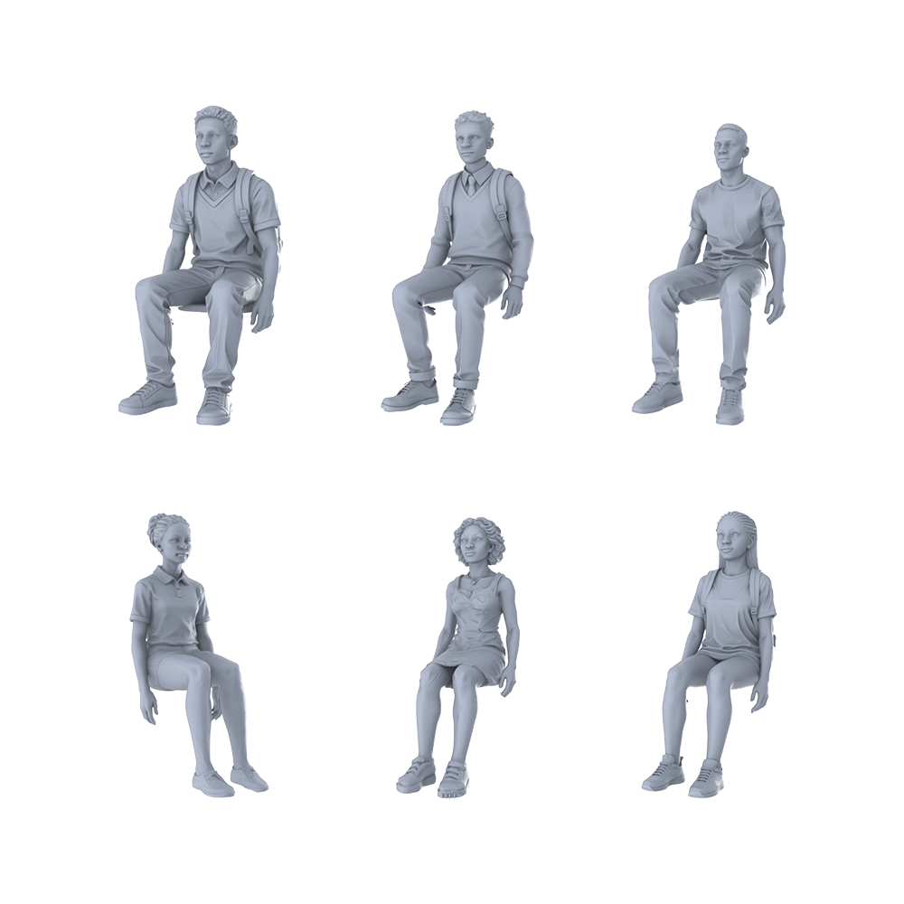 Yao's Studio LYTR313 Unpainted Seated Student Miniatures 6-Pack | For Diorama & Hobby Painting Miniatures Diorama Resin Figures