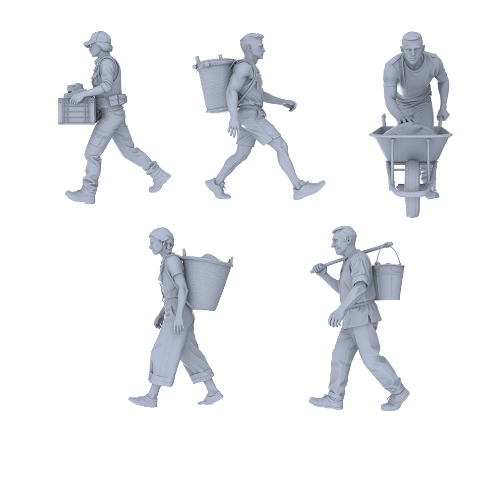 MRY-SFW LYTR784 Load Bearing Laboring Figure 5 pcs Miniature Car Diorama Figures Scene Props Accessories Resin