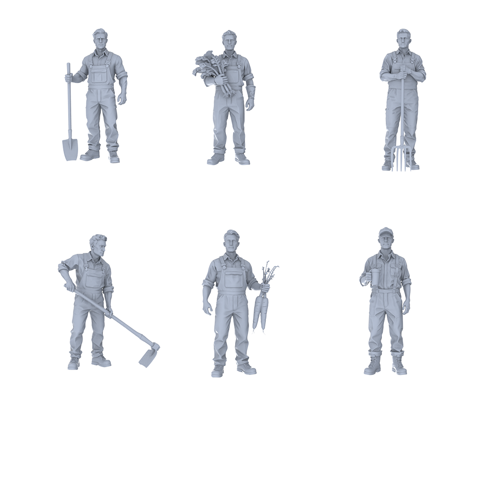 MRY-SFW LYTR770 Male Farm Laboring Figure 6 pcs Miniature Car Diorama Figures Scene Props Accessories Resin