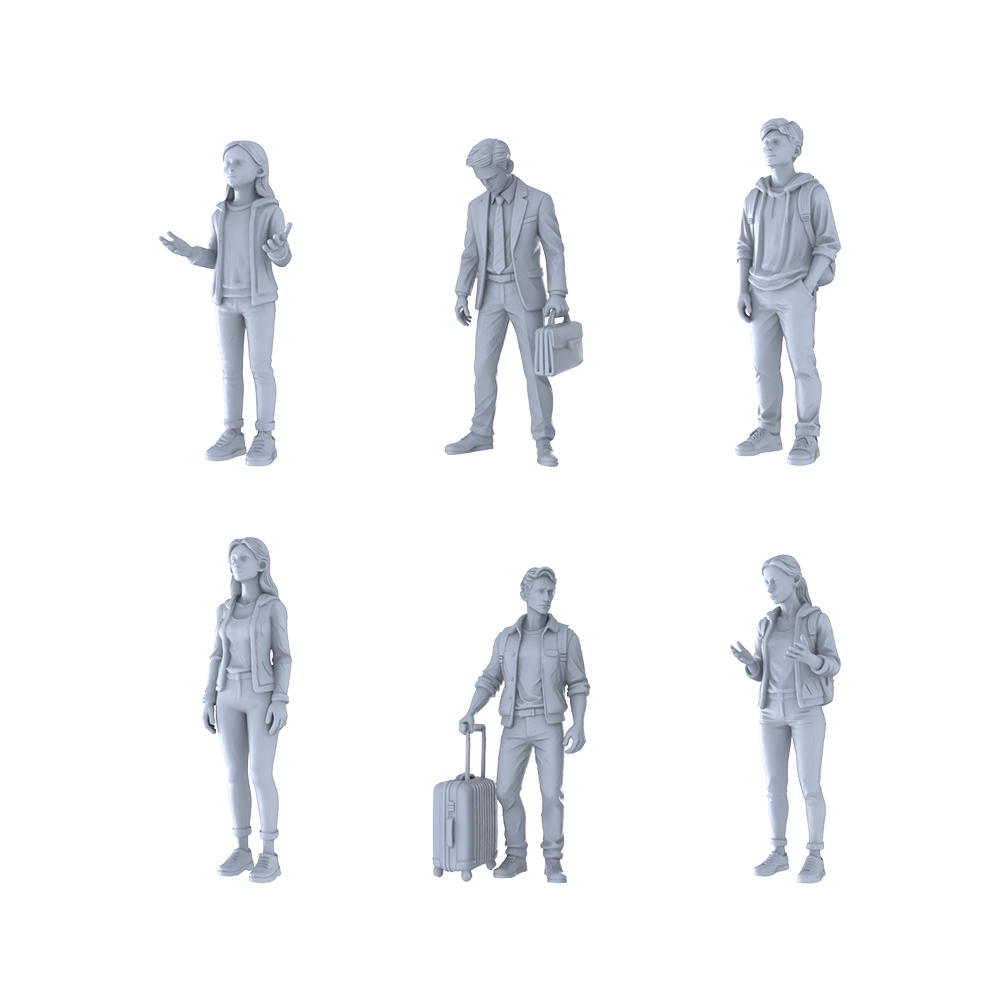 MRY-SFW LYTR467 Modern Urban Youths Travel Group of 6 Miniature Car Diorama Figures Scene Props Accessories Resin