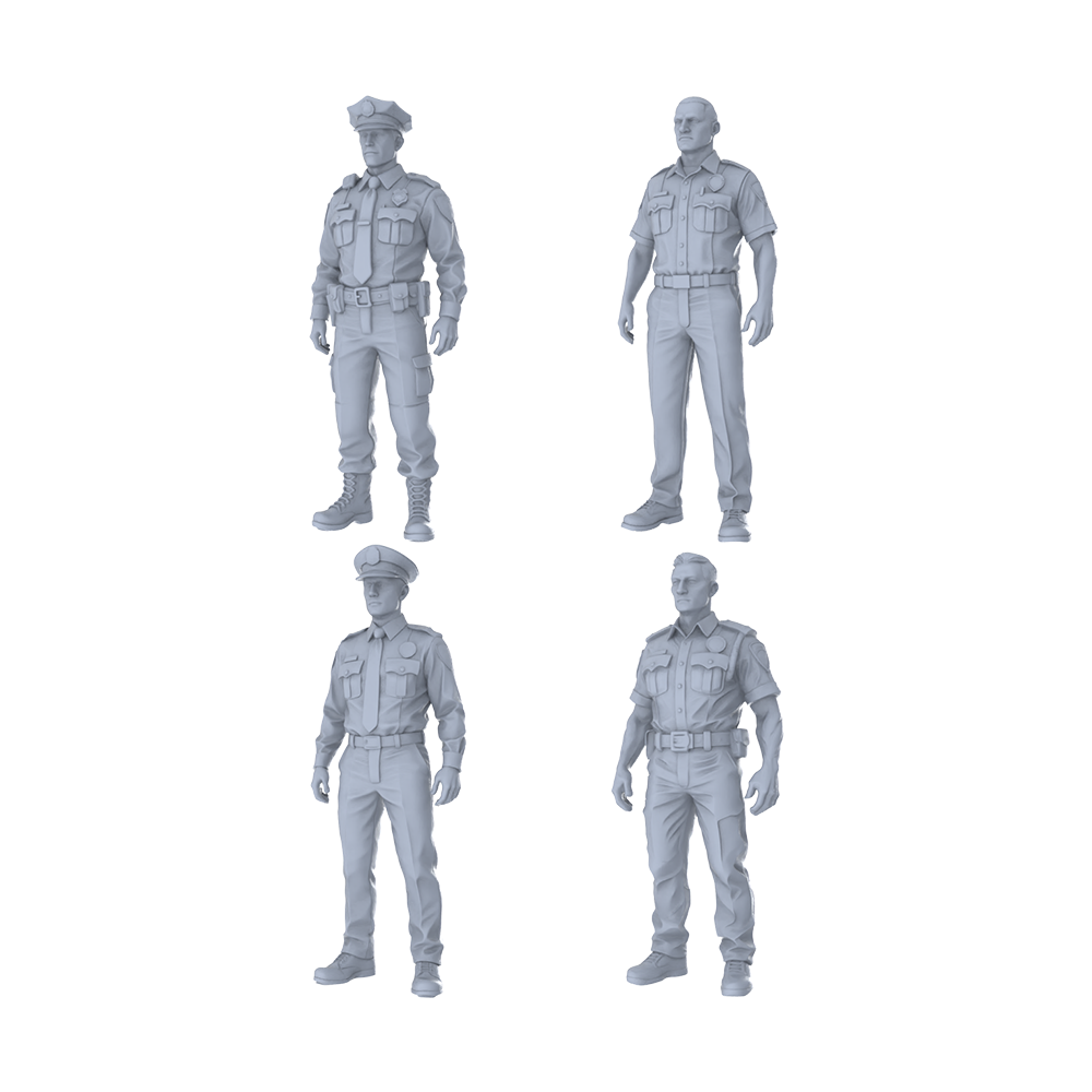 MRY-SFW LYTR367 Police Officers 4-Pack, Ideal, Tabletop Games Painting Miniature Car Diorama Figures Scene Props Accessories Resin
