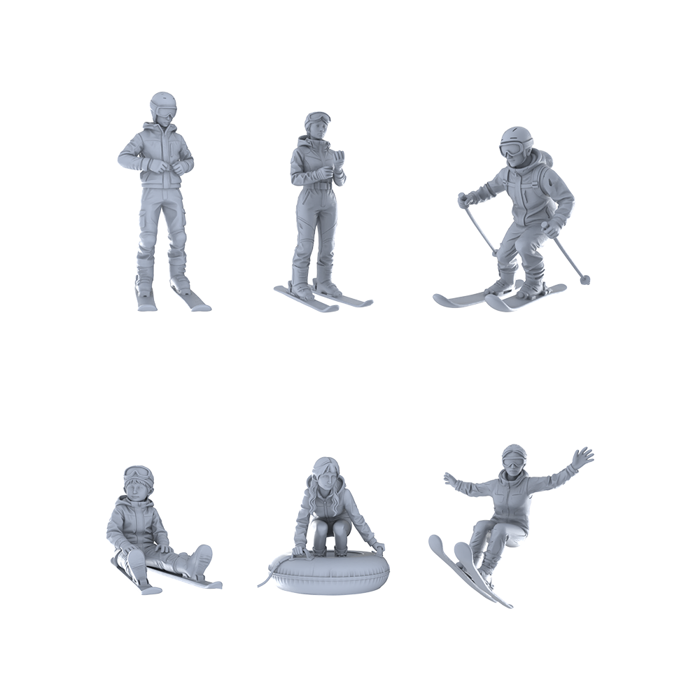 Yao's Studio LYTR292 Skiing Hexad Resin Miniature Model 6-Figure Set, Unpainted Winter Sports Figures, DIY Painting Scene Decoration Miniatures Diorama Resin Figures