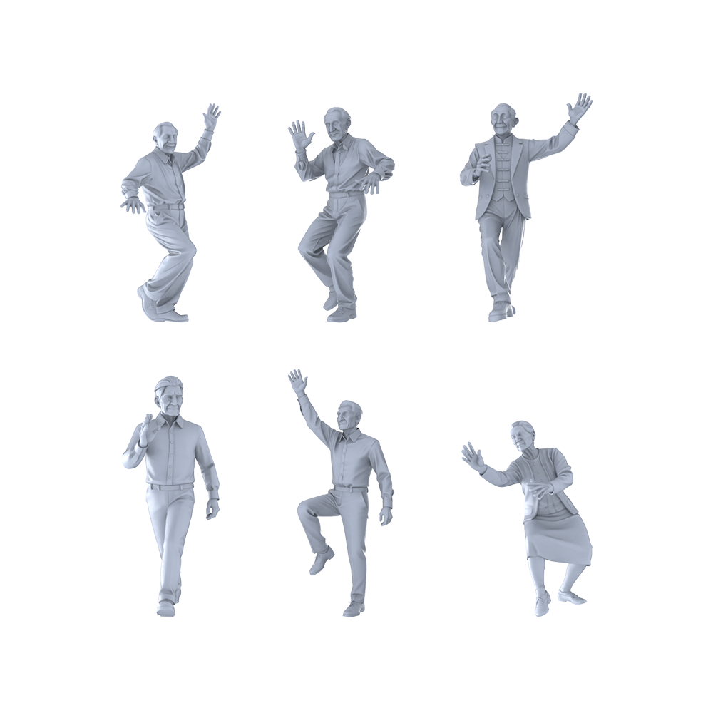 MRY-SFW LYTR504 Modern Elderly Energetic Dance Group of 6 Miniature Car Diorama Figures Scene Props Accessories Resin