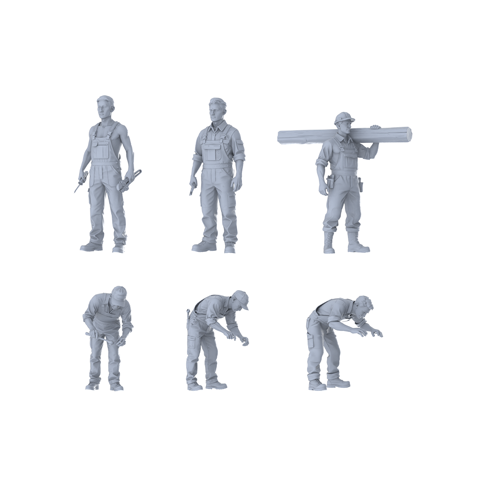 MRY-SFW LYTR598 Modern Workwear Style Multi-Pose Male Six-Person Set Miniature Car Diorama Figures Scene Props Accessories Resin