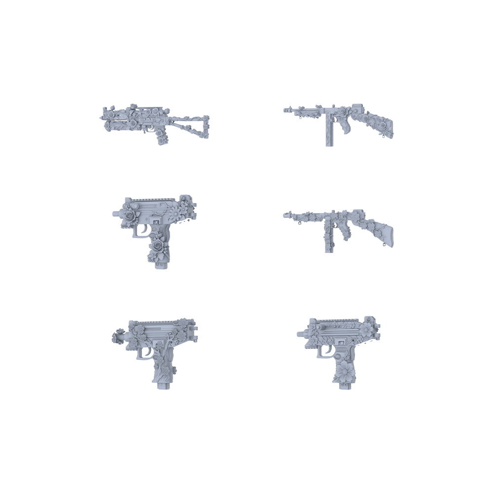 MRY-SFW LYGS246 Floral Micro SMG Collection-Themed Modified Submachine Gun Set - 6 Romantic Fantasy Variants (Untextured)