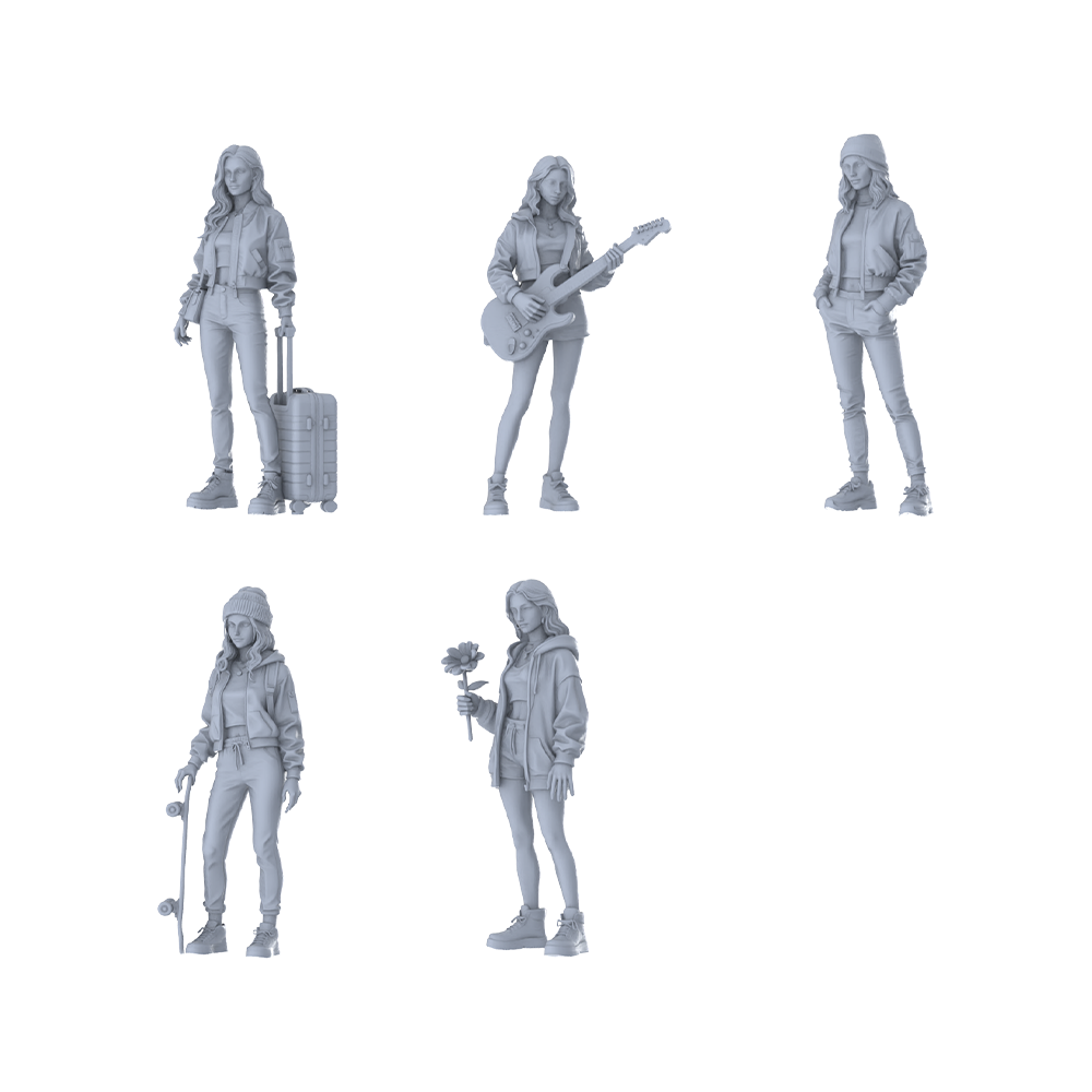 MRY-SFW LYTR648 Modern Trendy Lifestyle Style Young Female Multi-Pose Five-Person Set Miniature Car Diorama Figures Scene Props Accessories Resin