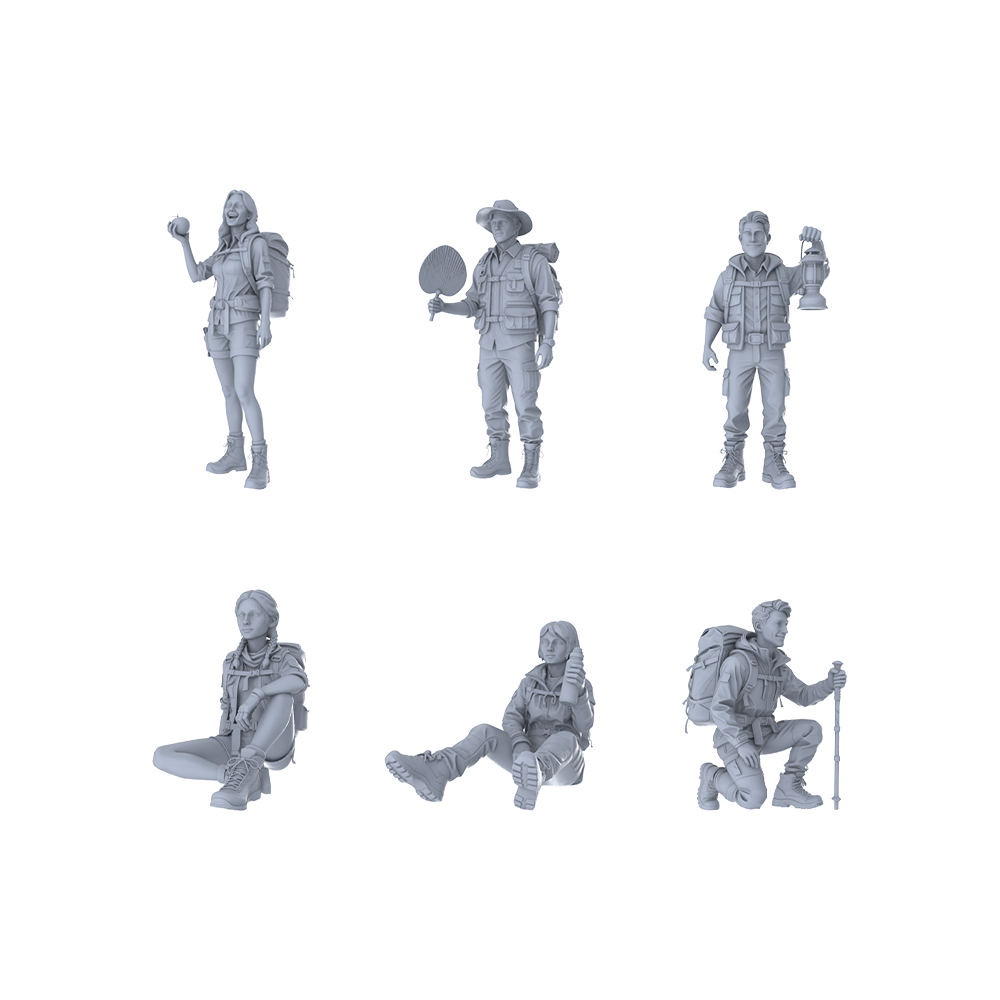 MRY-SFW LYTR353 Outdoor Adventure Hexad 6-Figure Set, Wilderness Survival, DIY Paintingation Miniature Car Diorama Figures Scene Props Accessories Resin