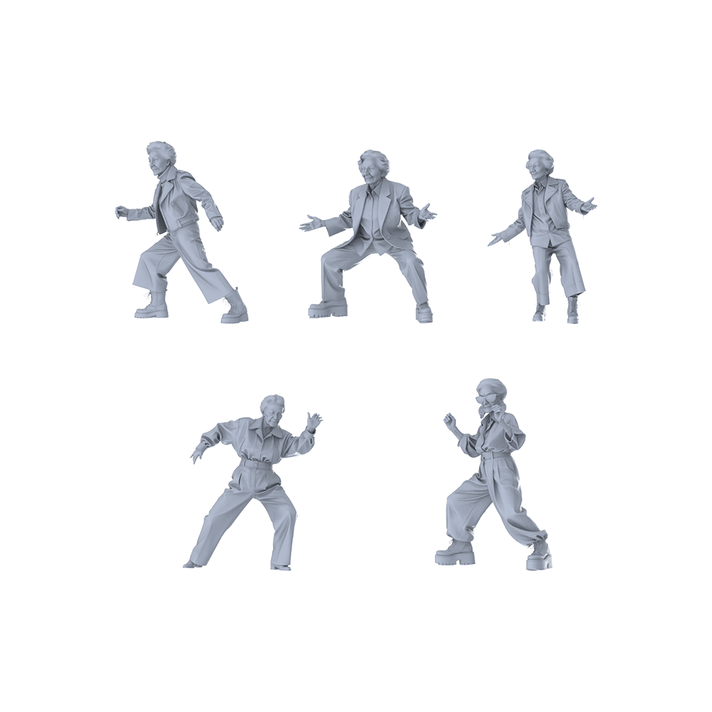 MRY-SFW LYTR633 Modern Trend Street Dance Style Elderly Female Multi-Pose Five-Person Set Miniature Car Diorama Figures Scene Props Accessories Resin