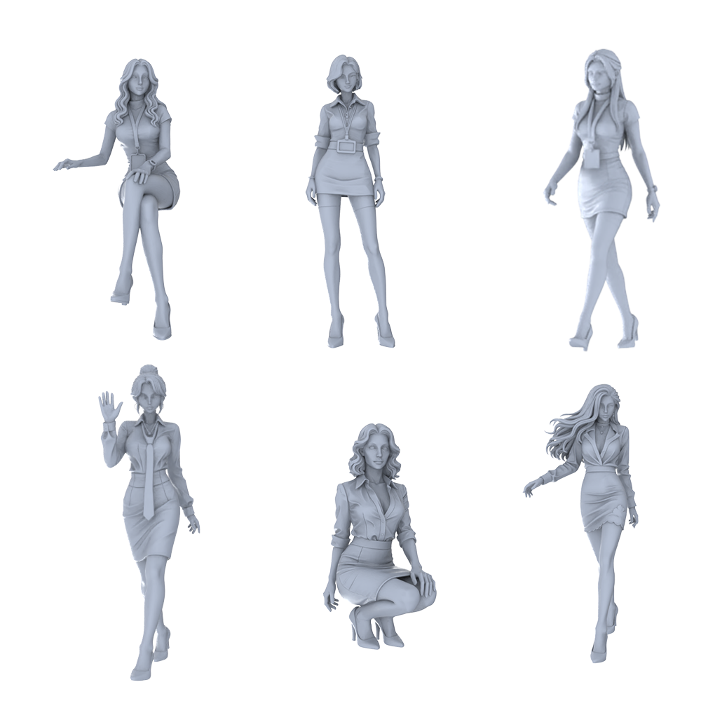 MRY-SFW LYTR699 Modern Figure Businesswoman White-collar 6 pcs Miniature Car Diorama Figures Scene Props Accessories Resin