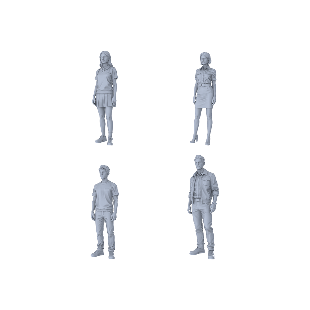 Yao's Studio LYTR310 Unpainted Urban Figures Miniatures 4-Pack | For Diorama, Hobby Painting & Collection Miniatures Diorama Resin Figures