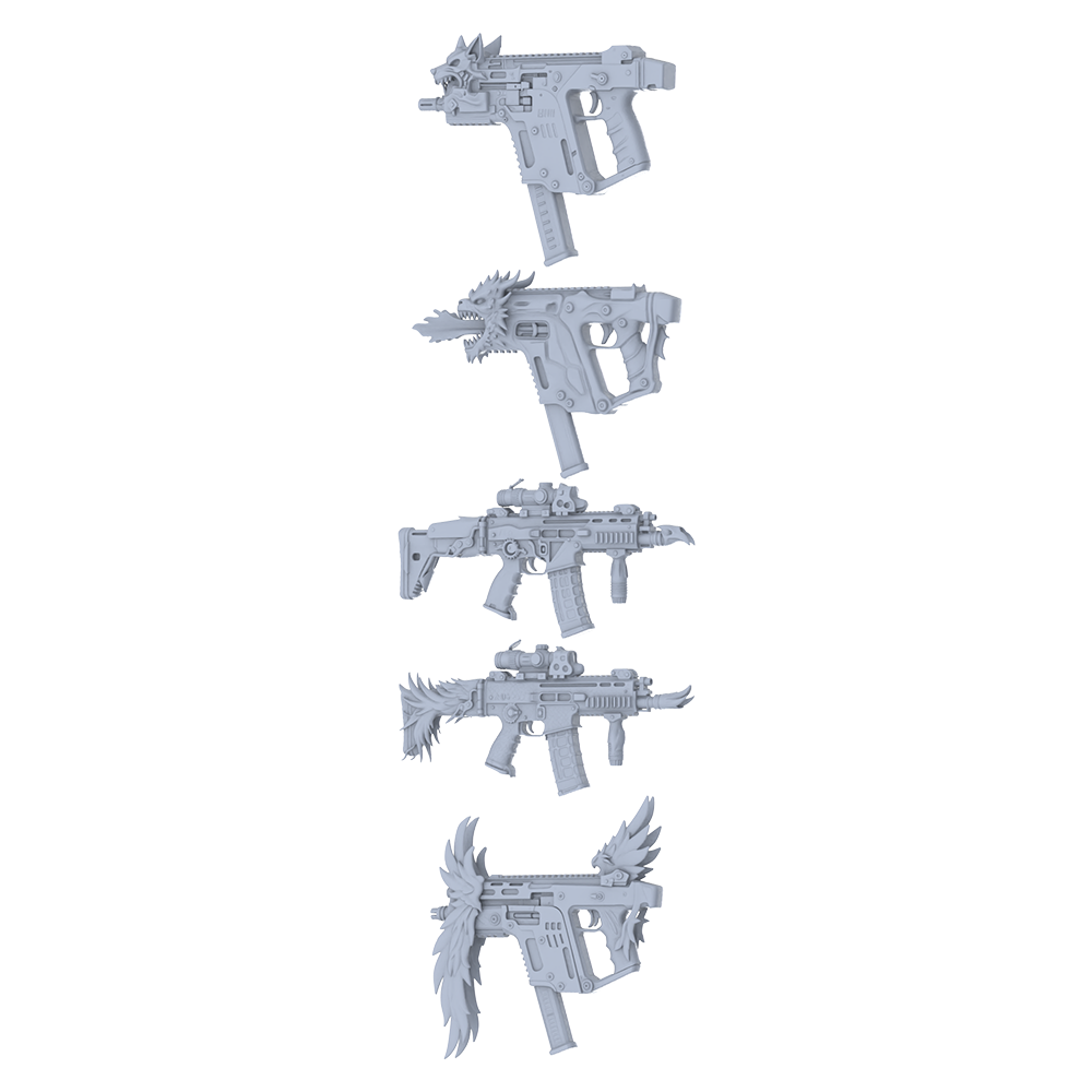 MRY-SFW LYGS139 Mythic Fantasy Modified Tactical Gun 3D Models - 5 Piece Untextured Set