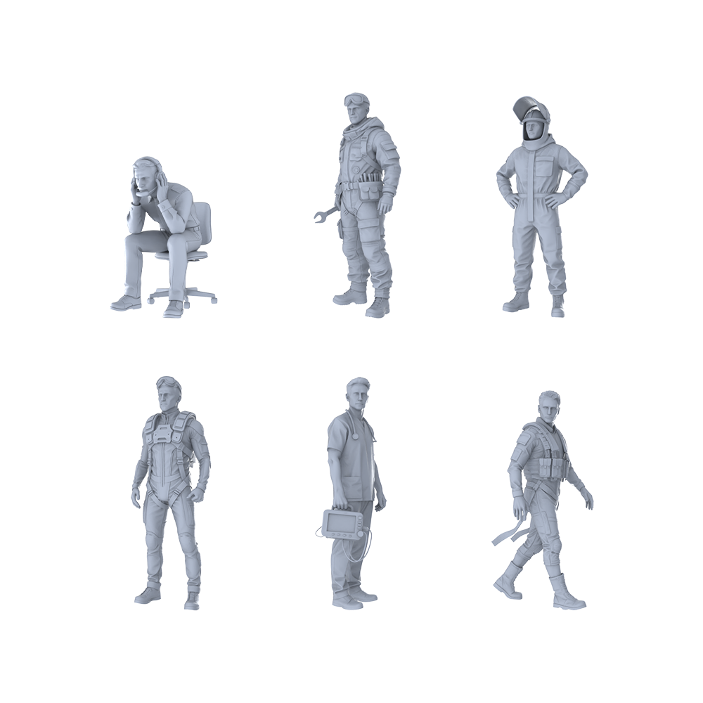 MRY-SFW LYTR439 Tech Vanguard Hexad 6-Figure Set, Sci-Fi Occupation, DIY Paintingation Miniature Car Diorama Figures Scene Props Accessories Resin
