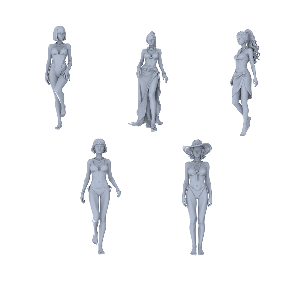 MRY-SFW LYTR734 Modern Beach Swimwear Female 5 pcs Miniature Car Diorama Figures Scene Props Accessories Resin