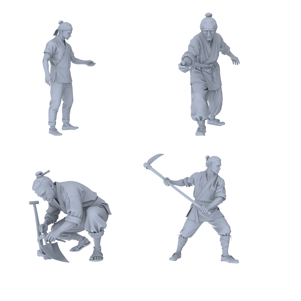 MRY-SFW LYTR776 Ancient Craftsman Laboring Figure 4 pcs Miniature Car Diorama Figures Scene Props Accessories Resin