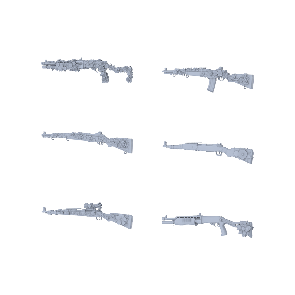 MRY-SFW LYGS237 Floral Classic-Themed Modified Firearm Set - 6 Romantic Fantasy Variants (Untextured)