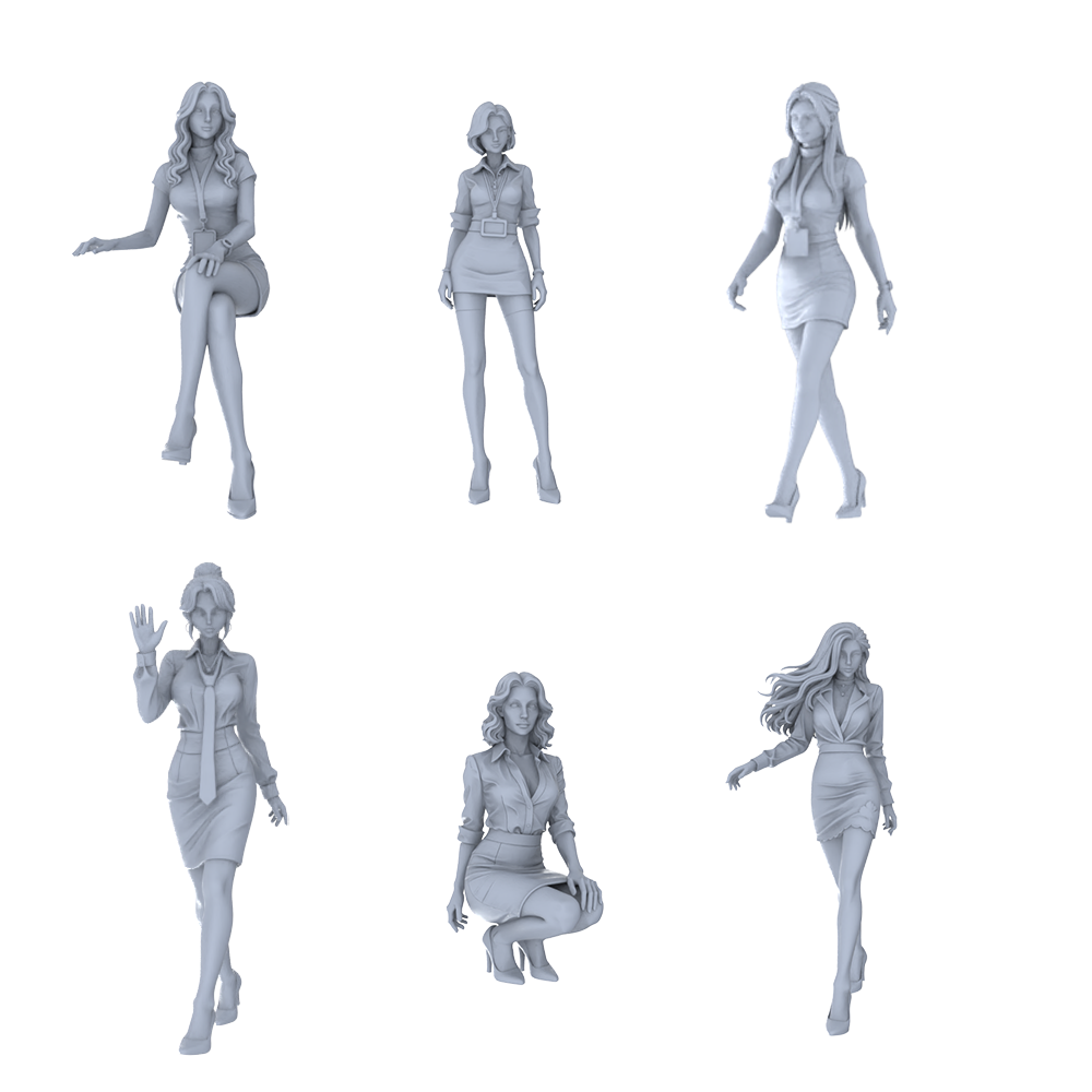 MRY-SFW LYTR710 Modern Figure Office Lady Working Style 6 pcs Miniature Car Diorama Figures Scene Props Accessories Resin