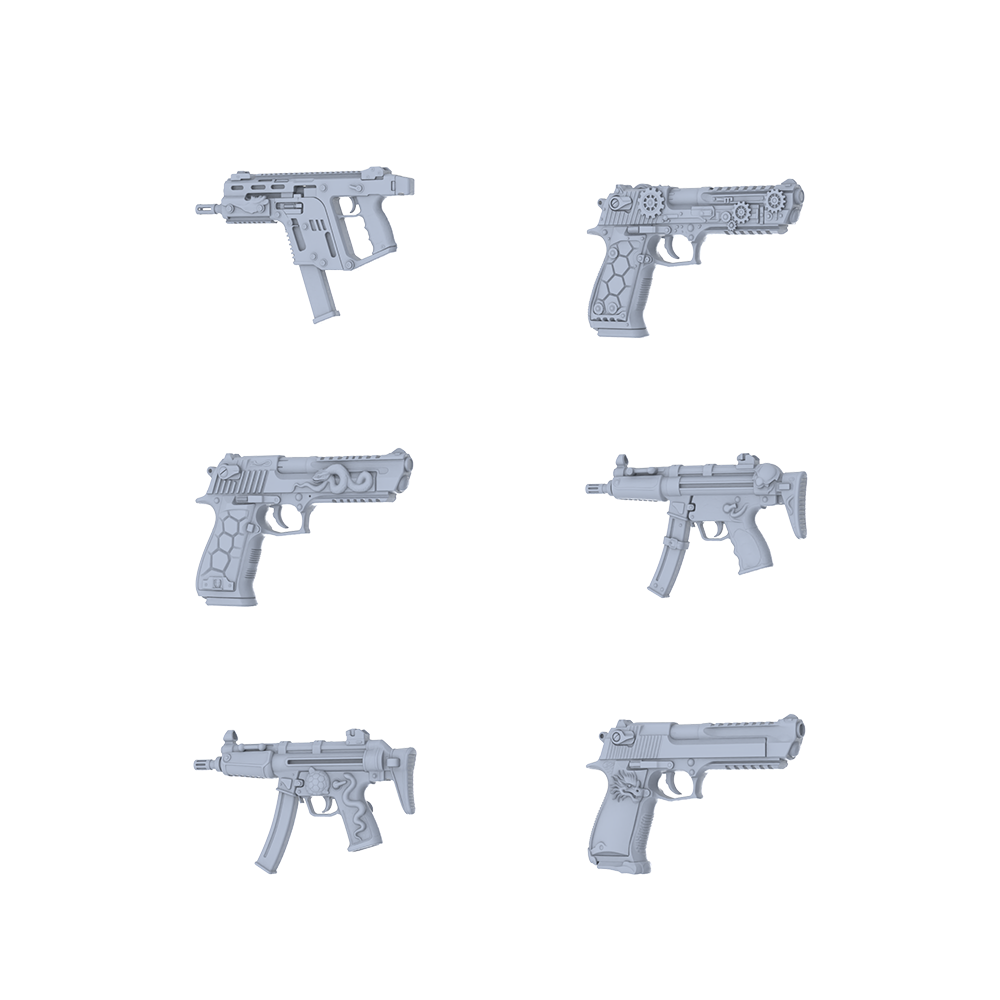 MRY-SFW LYGS101 Nature-Inspired Modified Compact Gun 3D Models - 6 Piece Untextured Set