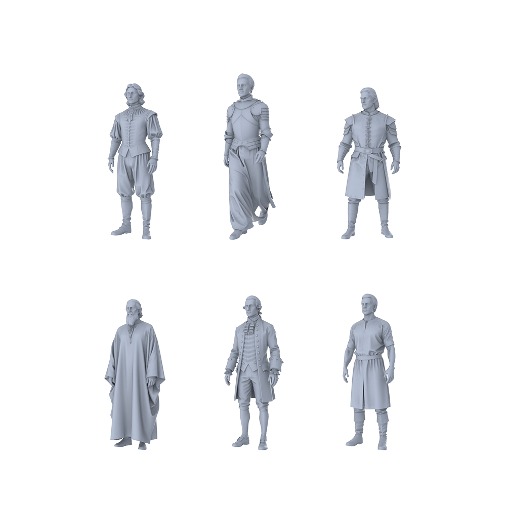 MRY-SFW LYTR544 Renaissance European Nobles Six in Varied Attires Miniature Car Diorama Figures Scene Props Accessories Resin