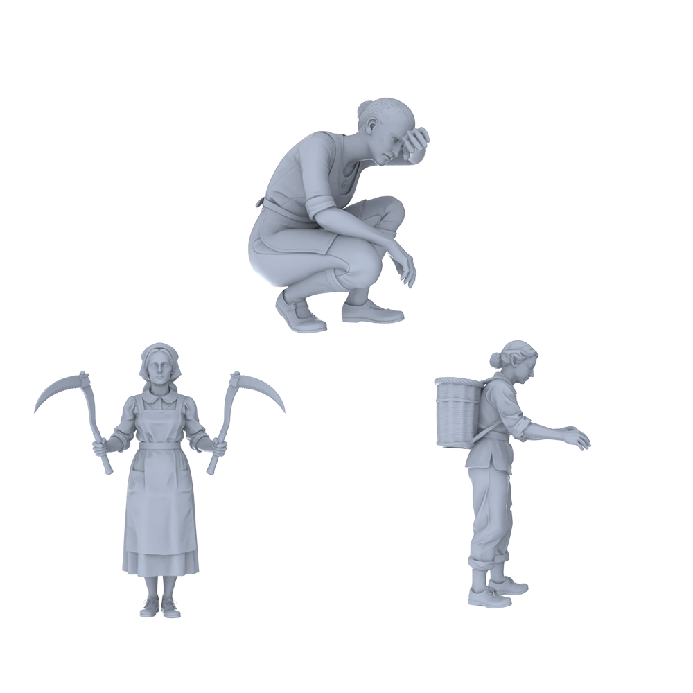 MRY-SFW LYTR768 Farmer Woman Laboring Figure 3 pcs Miniature Car Diorama Figures Scene Props Accessories Resin
