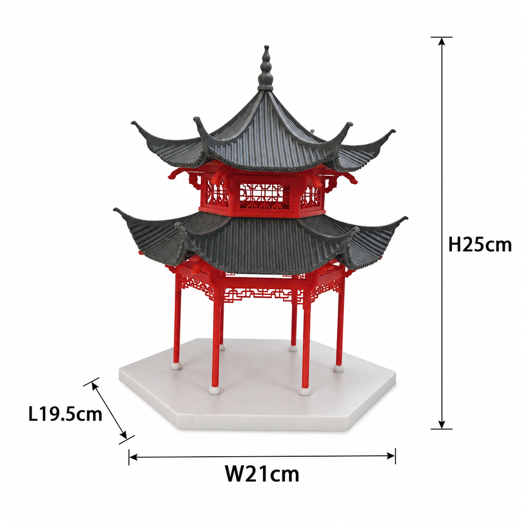 RHF531 Huxin Pavilion Desktop Ornament, Ancient Style Architecture, Chinese Style Pavilion, Sand Table Architecture, Architectural Model, Miniature House, Small Scale Landscape