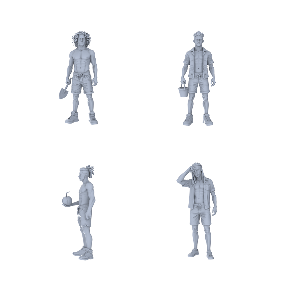 MRY-SFW LYTR713 Modern Beach Casual Male 4 pcs Miniature Car Diorama Figures Scene Props Accessories Resin