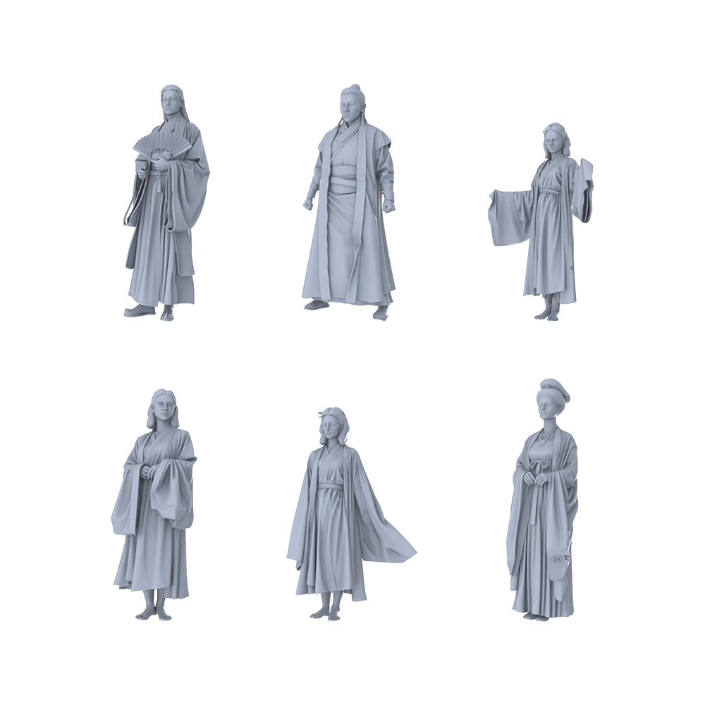 MRY-SFW LYTR492 Ancient Eastern Scholars Elegant Group of 6 Miniature Car Diorama Figures Scene Props Accessories Resin