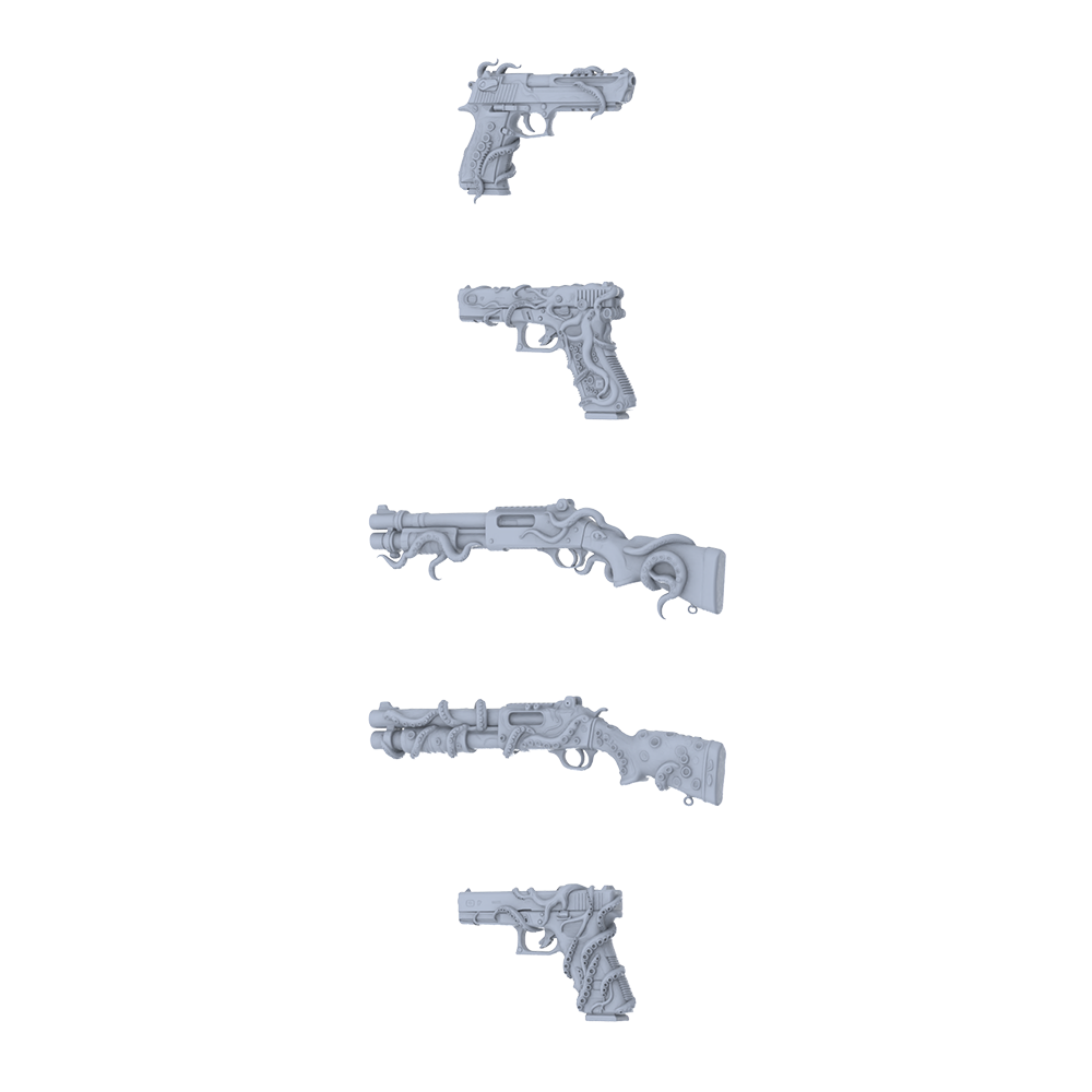 MRY-SFW LYGS313 Cthulhu Totem Series - 5-Piece Sci-Fi Pistol & Shotgun Rifle Set Modified with Full Tentacle Wrapping Elements