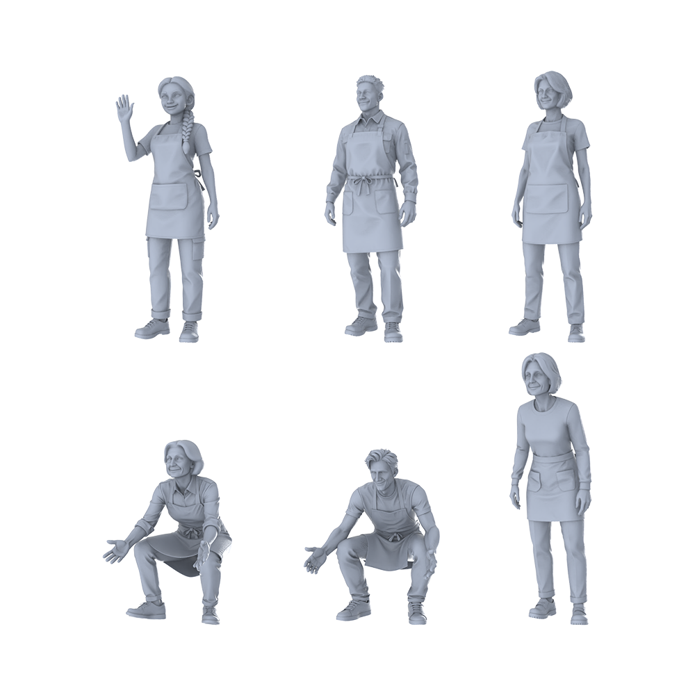 MRY-SFW LYTR383 Food Service Staff 6-Pack, Ideal Restaurant, Tabletop Painting Miniature Car Diorama Figures Scene Props Accessories Resin