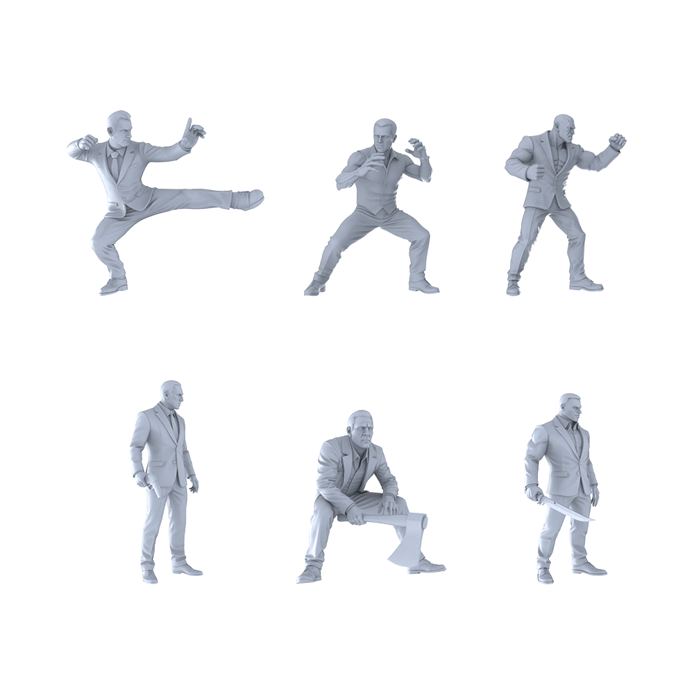 MRY-SFW LYTR472 Modern Urban Suit Thugs Combat Group of 6 Miniature Car Diorama Figures Scene Props Accessories Resin