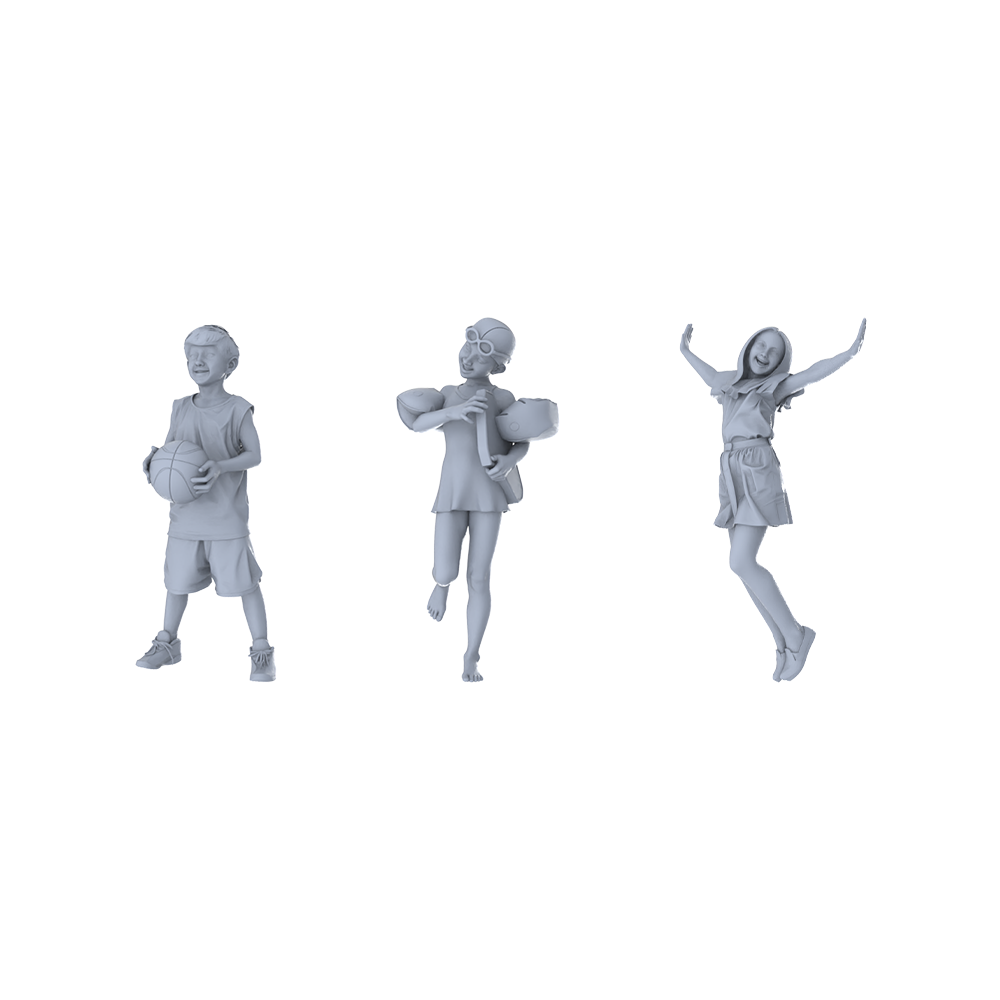 MRY-SFW LYTR453 Modern Park Sports Children Dynamic Trio
3-Piece Set Featuring Basketball, Swimming, and Cheering Poses, Perfect Playgrounds and Youthful Figure Painting Miniature Car Diorama Figures Scene Props Accessories Resin