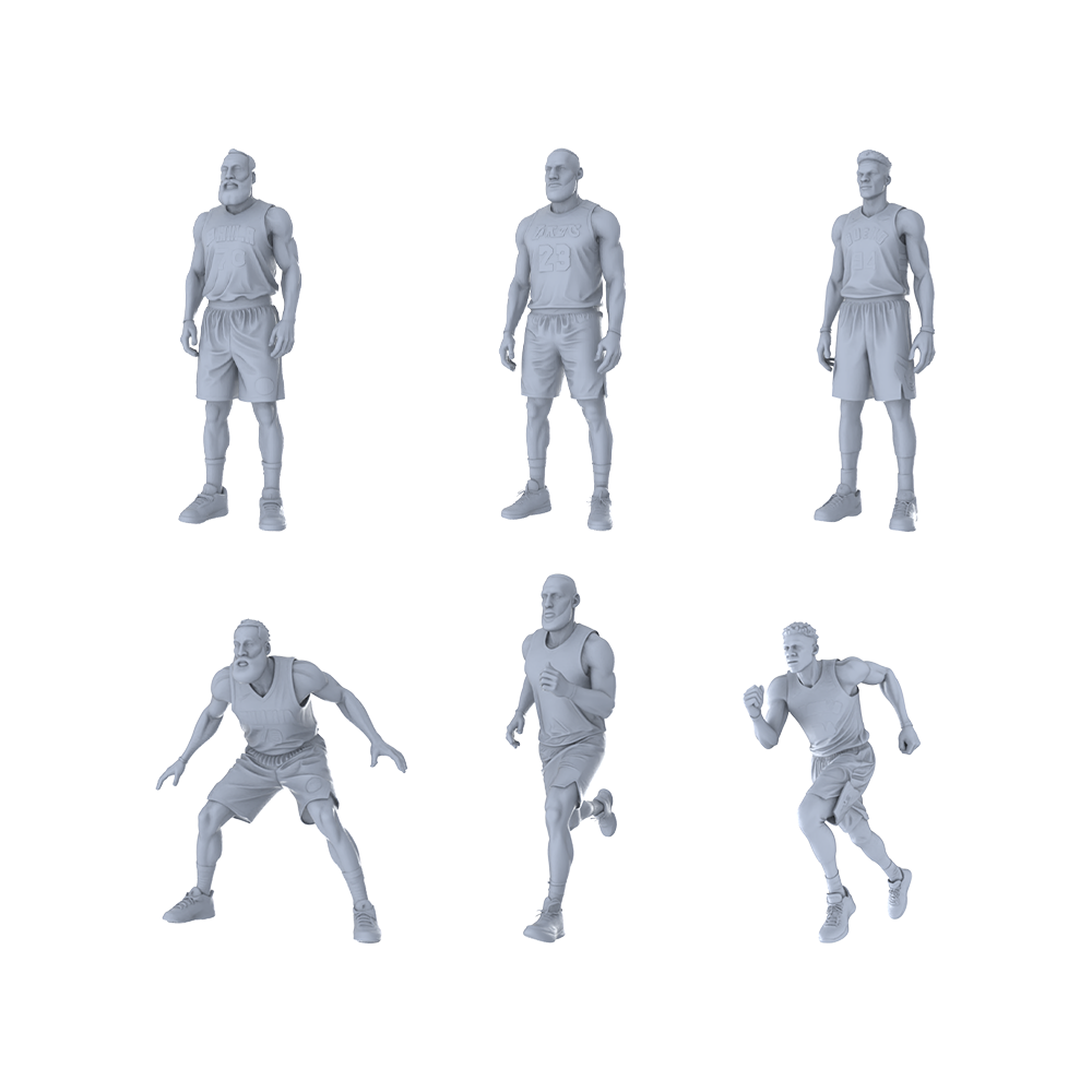 MRY-SFW LYTR493 Modern Basketball Players Court Action Group of 6 Miniature Car Diorama Figures Scene Props Accessories Resin
