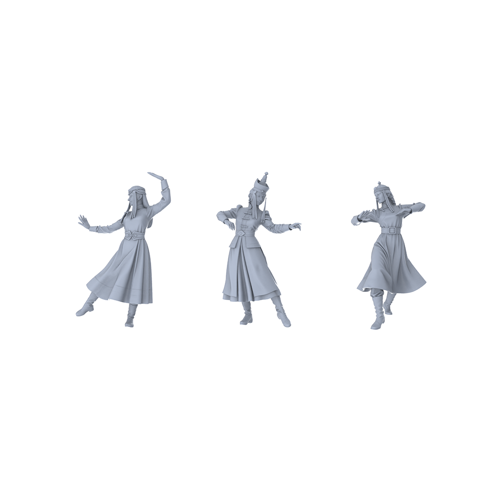 Yao's Studio LYTR297 Mongolian Dance Trio Resin Miniature Model 3-Figure Set, Unpainted Ethnic Performance Figures, DIY Painting Scene Decoration Miniatures Diorama Resin Figures