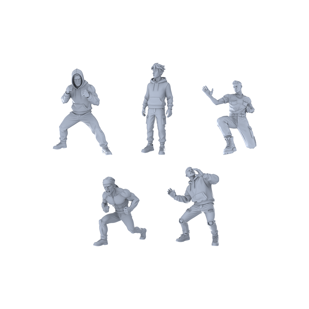 Yao's Studio LYTR320 Unpainted Street Action Figures 5-Pack | For Diorama & Hobby Painting Miniatures Diorama Resin Figures