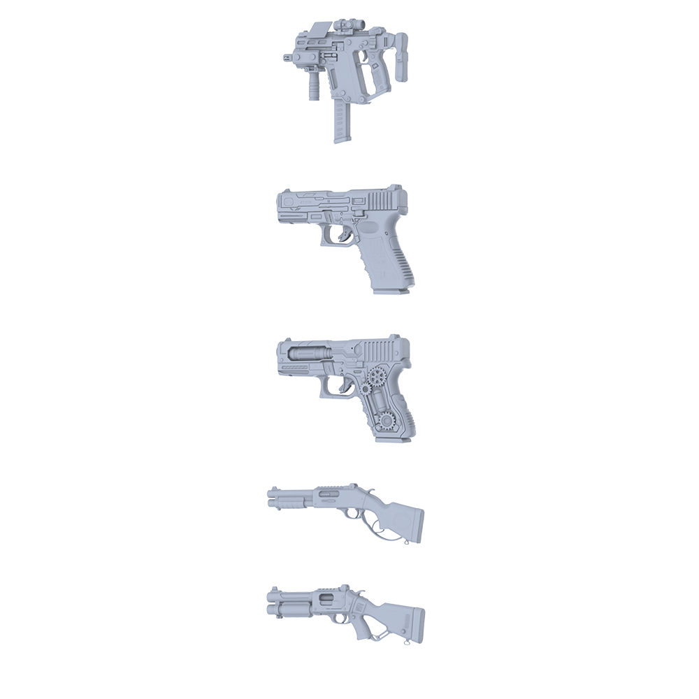 MRY-SFW LYGS151 Industrial Fantasy Modified Tactical Gun 3D Models - 5 Piece Untextured Set