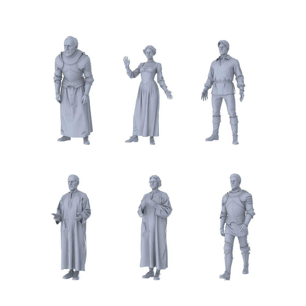 MRY-SFW LYTR545 Medieval European Characters Interactive Group of Six Miniature Car Diorama Figures Scene Props Accessories Resin