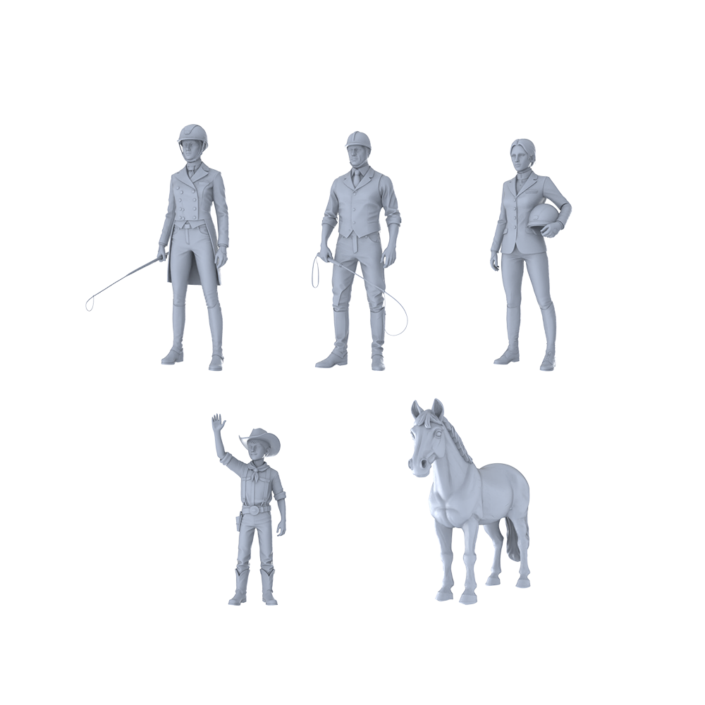 MRY-SFW LYTR354 Equestrian Quintet 5-Piece Set, Riders Horse, DIY Paintingation Miniature Car Diorama Figures Scene Props Accessories Resin