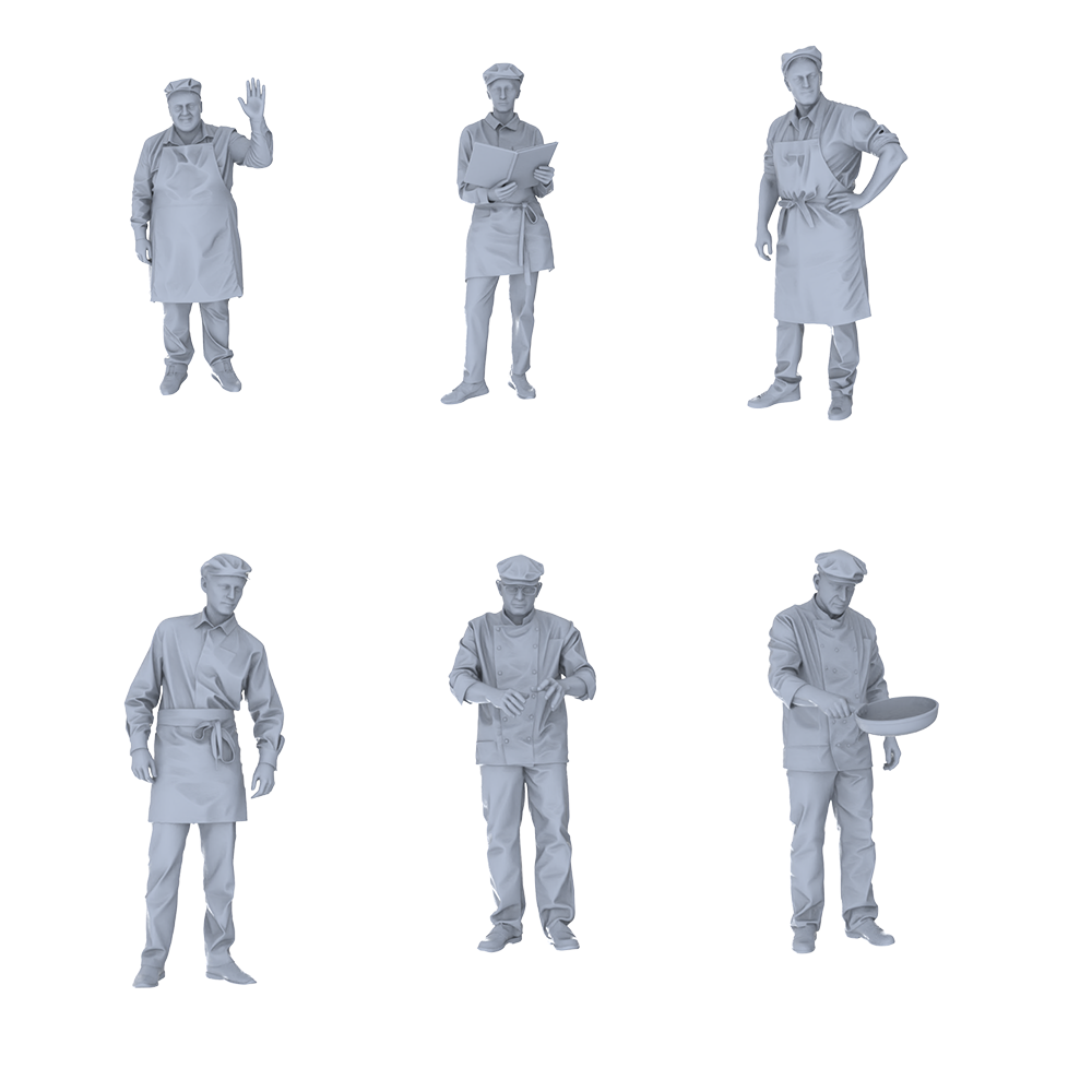 MRY-SFW LYTR684 Modern Figure Chef Food Service 6 pcs Miniature Car Diorama Figures Scene Props Accessories Resin