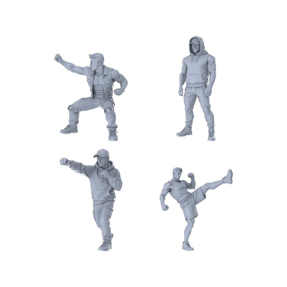 Yao's Studio LYTR321 Unpainted Combat Action Miniatures 4-Pack | For Diorama & Hobby Painting Miniatures Diorama Resin Figures