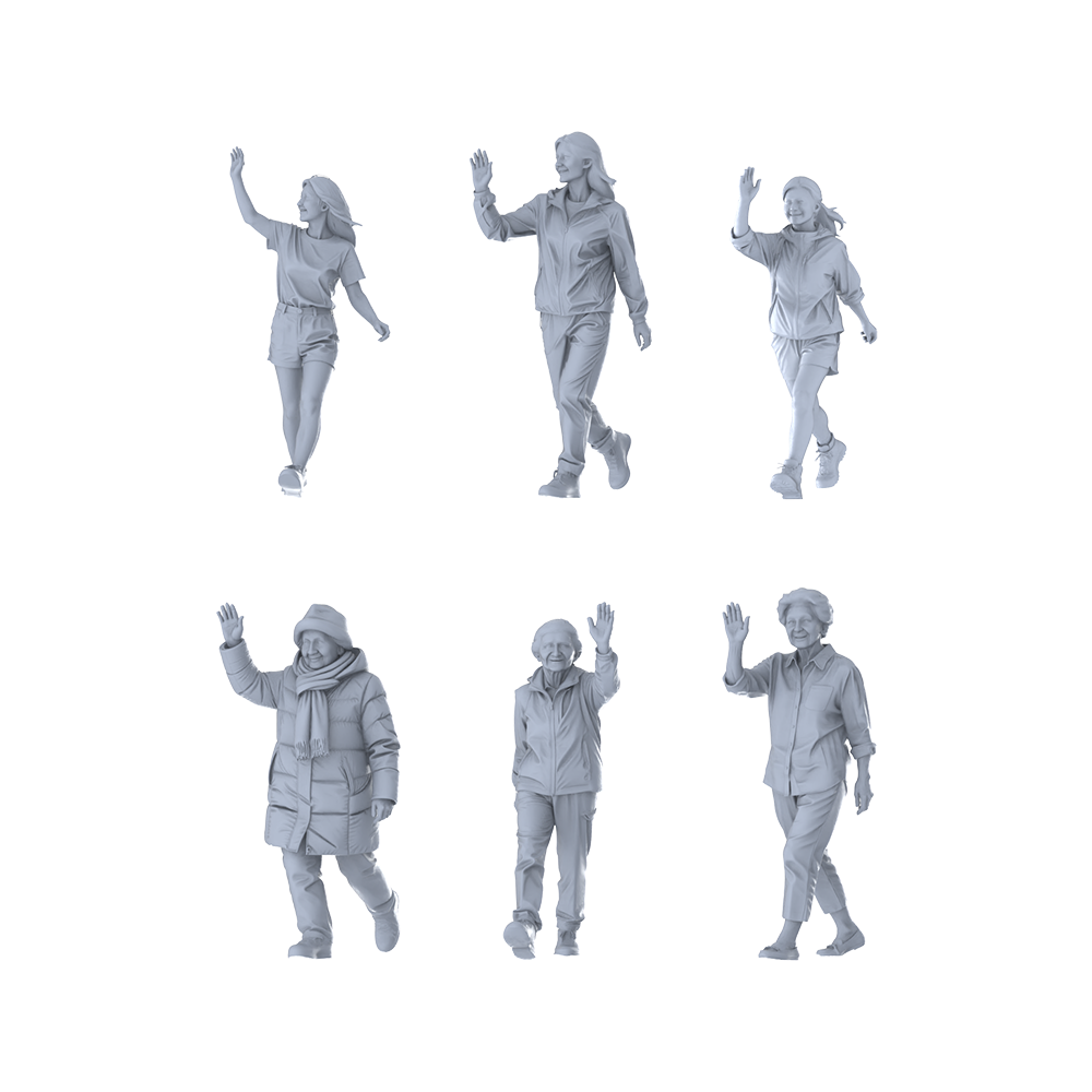 MRY-SFW LYTR683 Modern Waving Greeting Style Female Multi-Pose Six-Person Set Miniature Car Diorama Figures Scene Props Accessories Resin