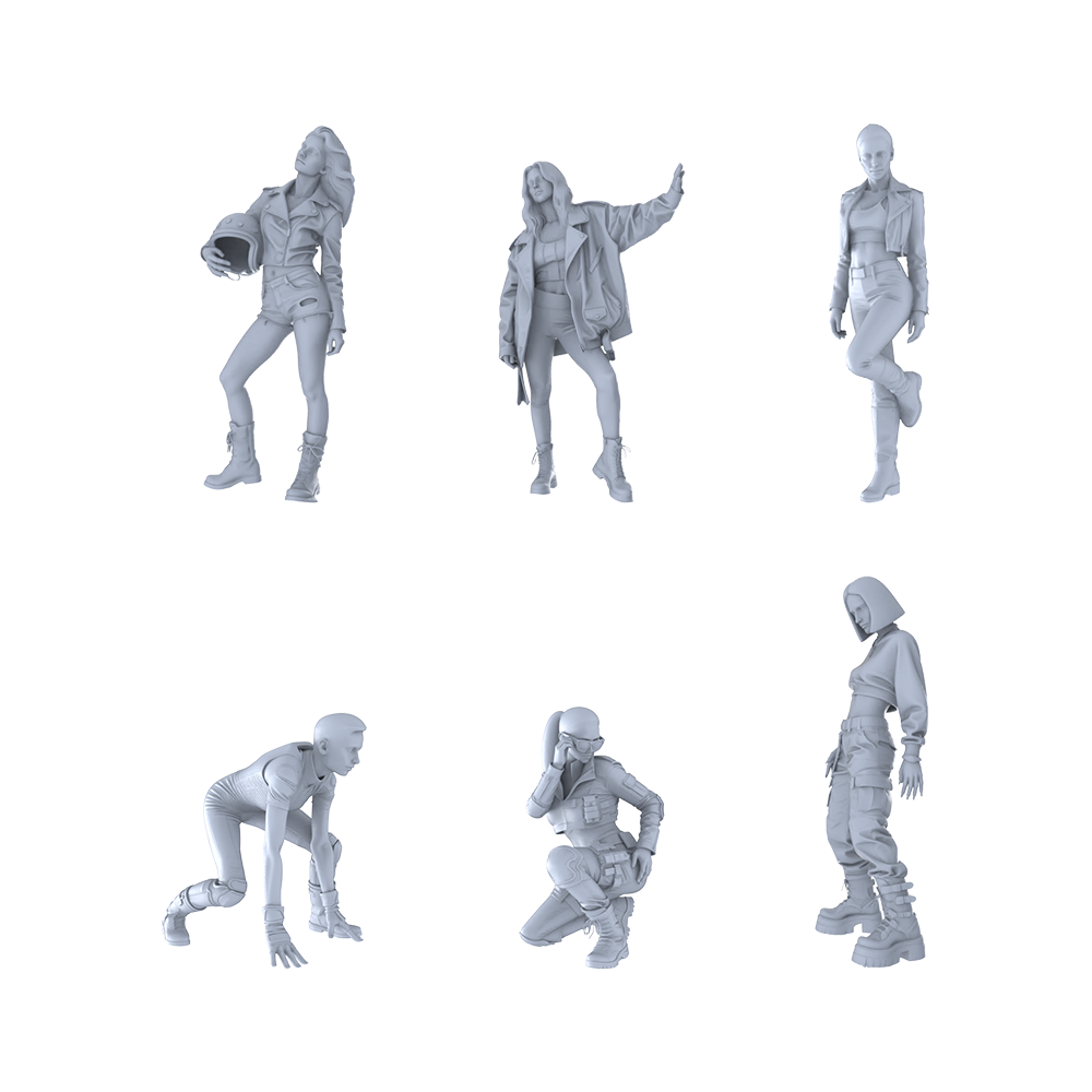 MRY-SFW LYTR512 Modern Street Trend Women Cool Group of 6 Miniature Car Diorama Figures Scene Props Accessories Resin