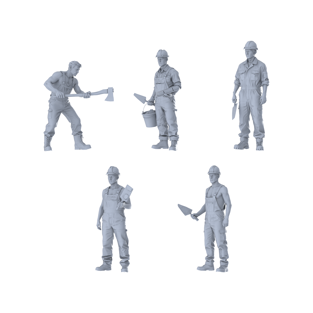 MRY-SFW LYTR599 Modern Construction Style Multi-Tool Male Five-Person Set Miniature Car Diorama Figures Scene Props Accessories Resin