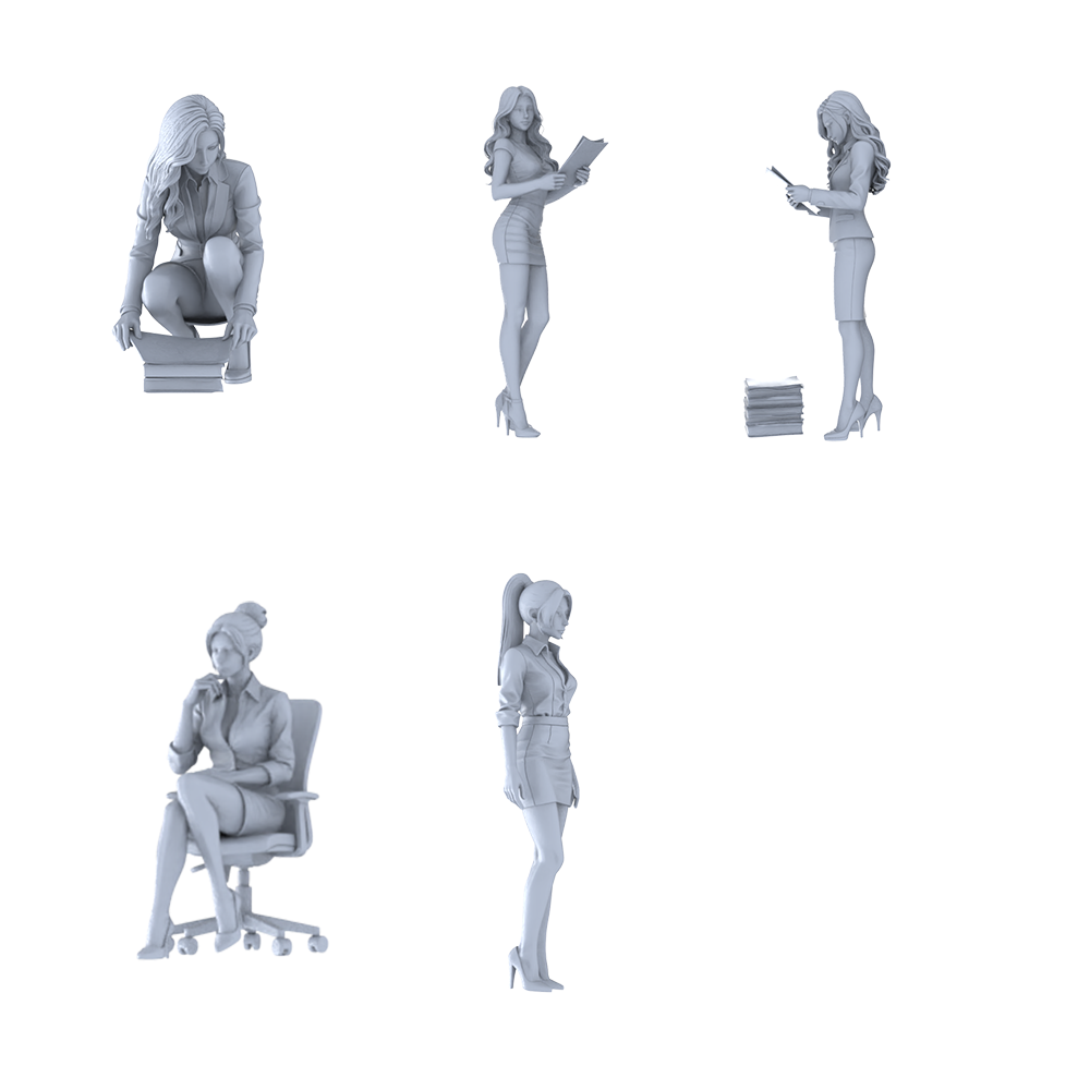 MRY-SFW LYTR708 Modern Figure Female Office Clerk Working Pose 5 pcs Miniature Car Diorama Figures Scene Props Accessories Resin