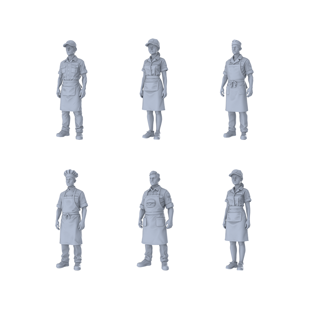 Yao's Studio LYTR306 Unpainted Restaurant Staff Miniatures 6-Pack | For Diorama & Hobby Painting Miniatures Diorama Resin Figures