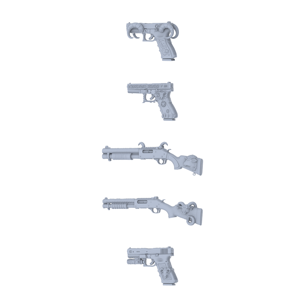 MRY-SFW LYGS209 Fantasy Custom Firearm Pack - 5 Unique Ram Horn/Head/Totem Pattern Designs