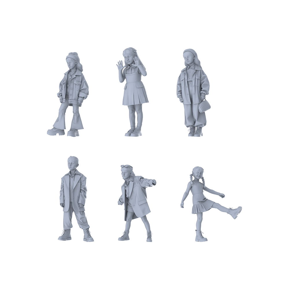 MRY-SFW LYTR634 Modern Trend Mix Style Children Multi-Pose Six-Person Set Miniature Car Diorama Figures Scene Props Accessories Resin