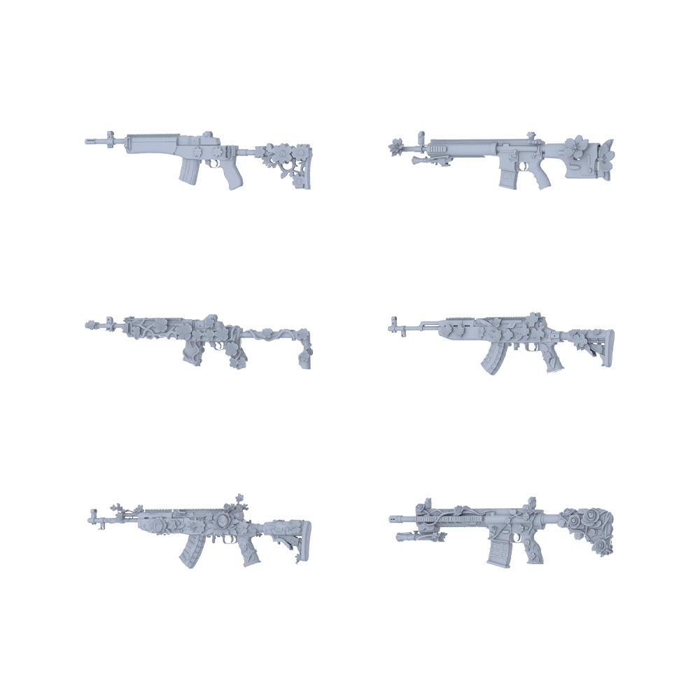 MRY-SFW LYGS183 Blooming Assault-Themed Modified Assault Rifle Set - 6 Gentle Fantasy Variants (Untextured)
